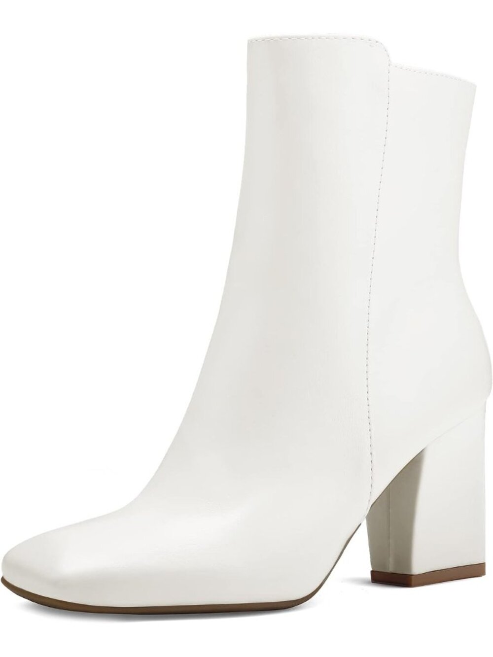 Women's White Pu Ankle Boots Square Toe GoGo Boots Chunky Block Heel Mid Calf